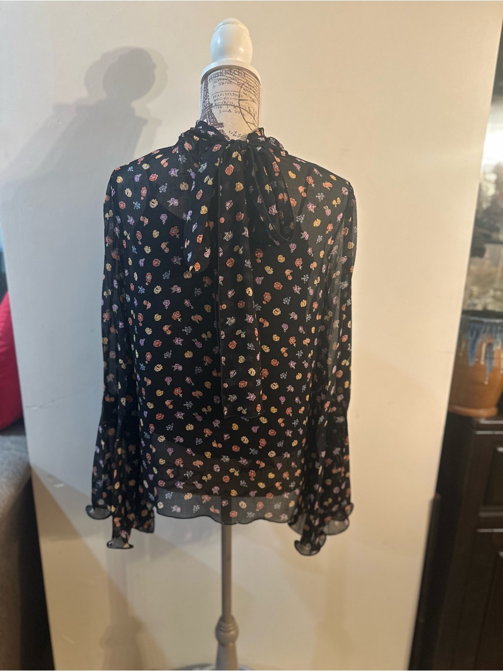 See By Chloe Black Floral High-Neck Sheer Blouse - Picture 1 of 16